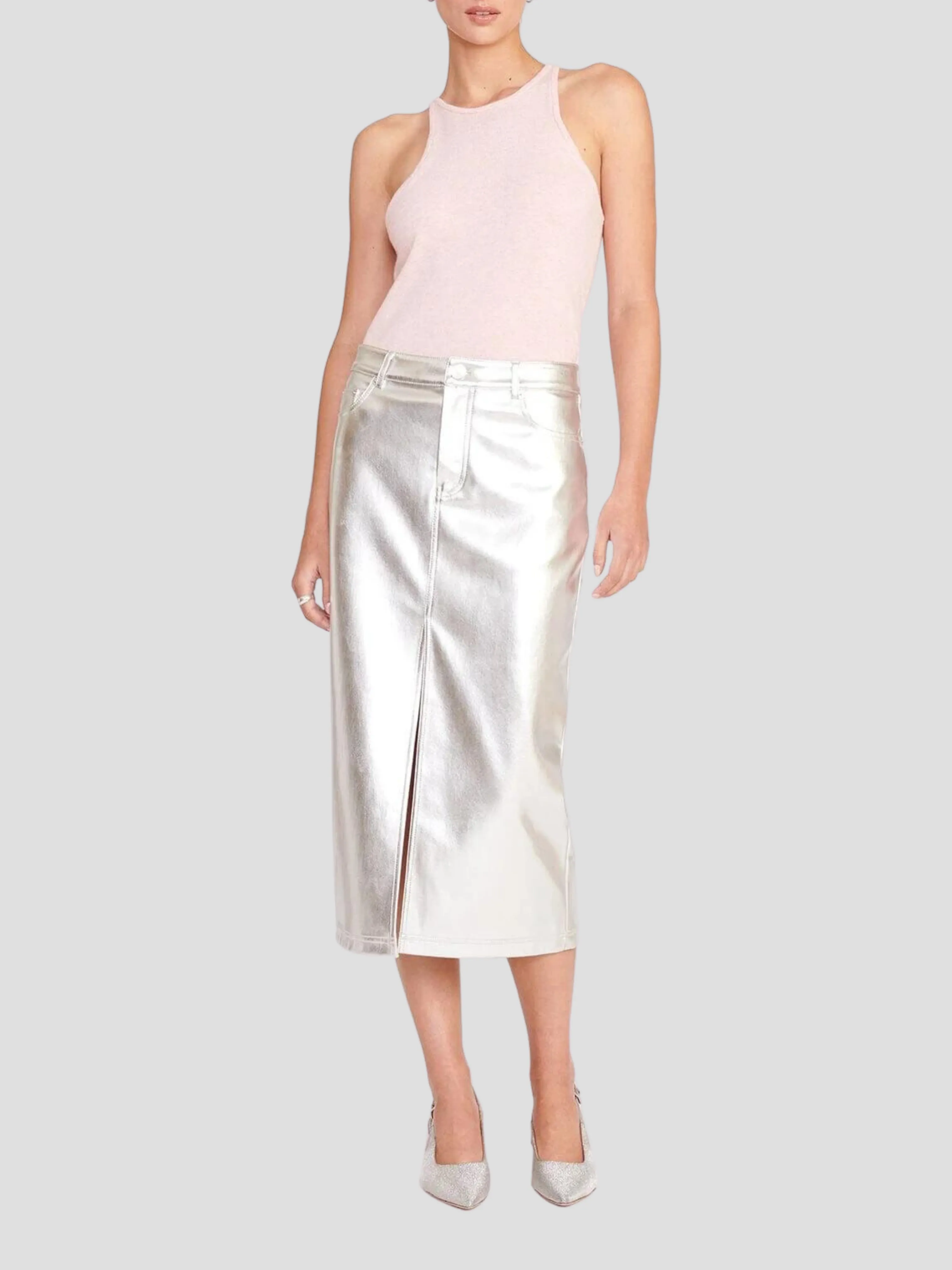 Oaklin Silver Midi Skirt