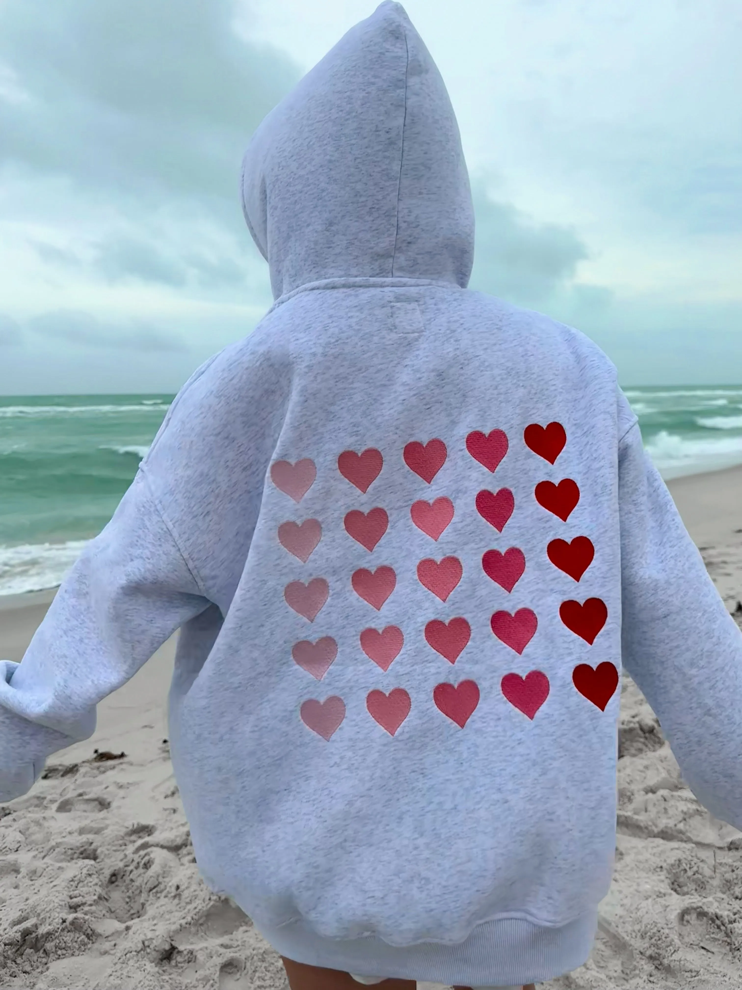 Ombre Hearts Embroider Hoodie