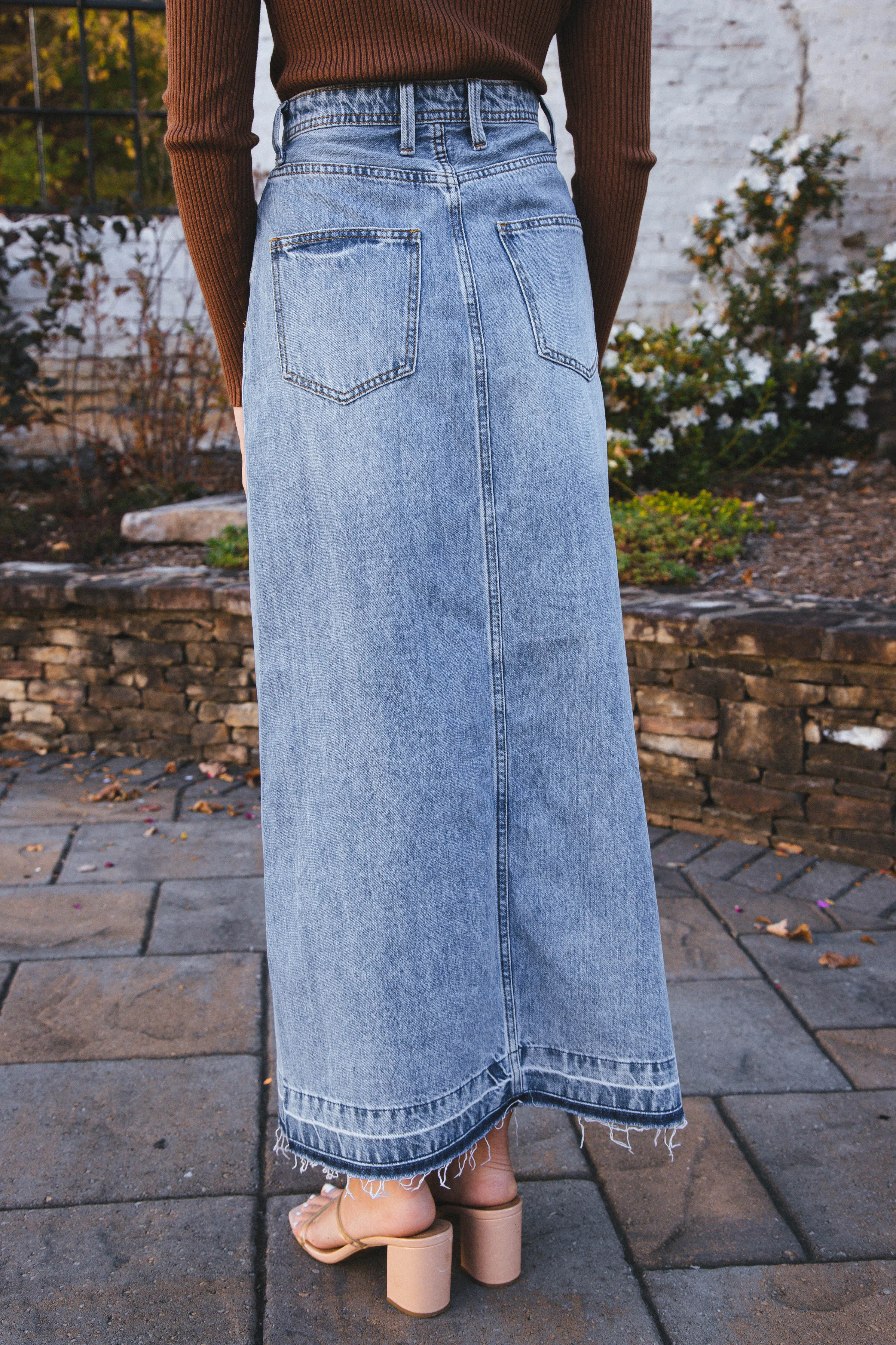 Opal Denim Front Slit Maxi Skirt, Denim