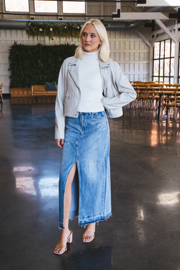 Opal Denim Front Slit Maxi Skirt, Denim