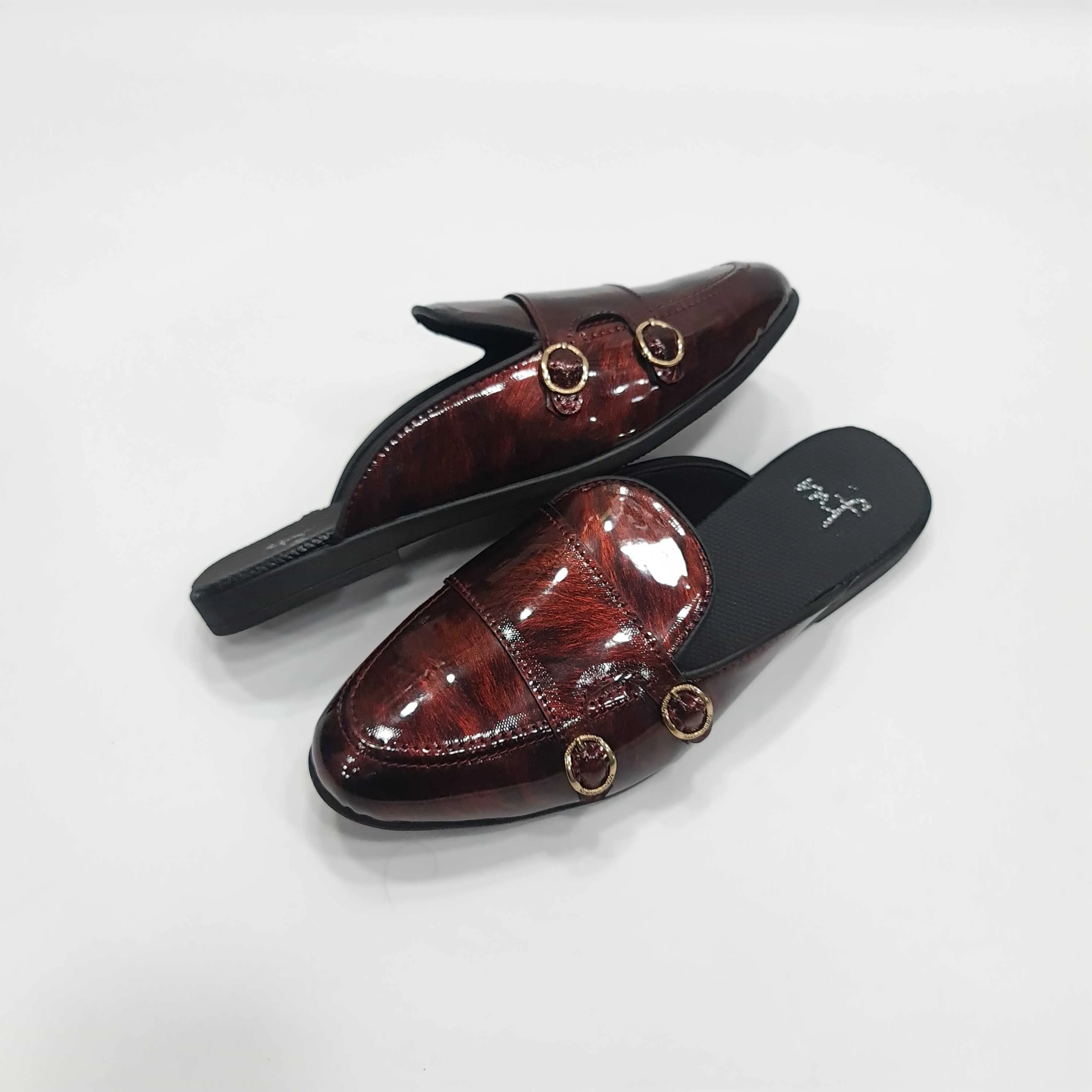 Patent Twin Buckle Mules