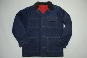 Penneys Quilt Lined Vintage 80's Prison Chore Denim Work Coat Jean Jacket 4 Pocket