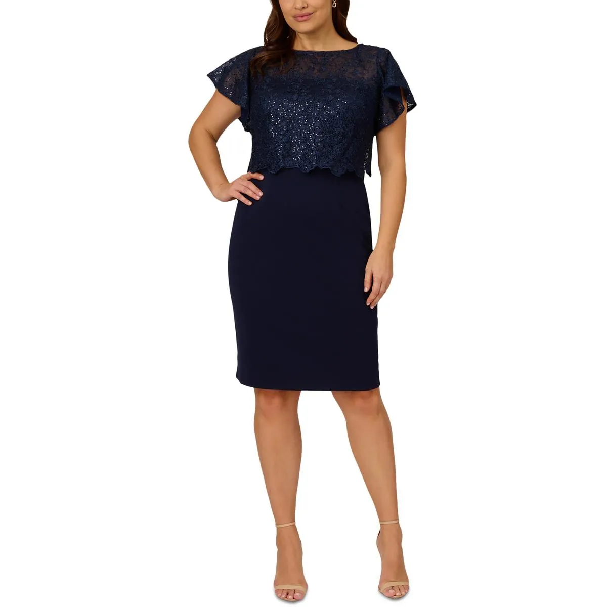 Plus Womens Sequined Short Sheath Dress