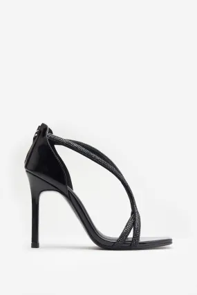 Pluto | Black Patent Diamante Heeled Sandals