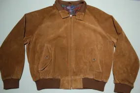 Ralph Lauren Polo Country Brown Vintage Plaid Lined Suede Leather Bomber Jacket