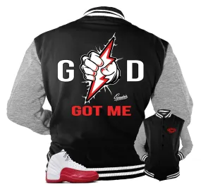 Retro 12 Cherry Varsity Jacket - God Got me - Black