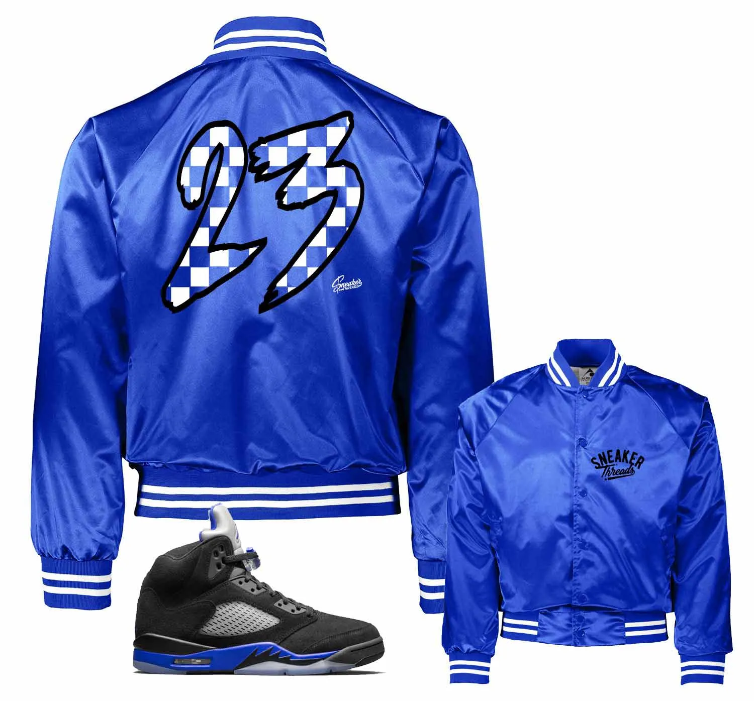 Retro 5 Racer Blue Jacket - Checkered - Blue