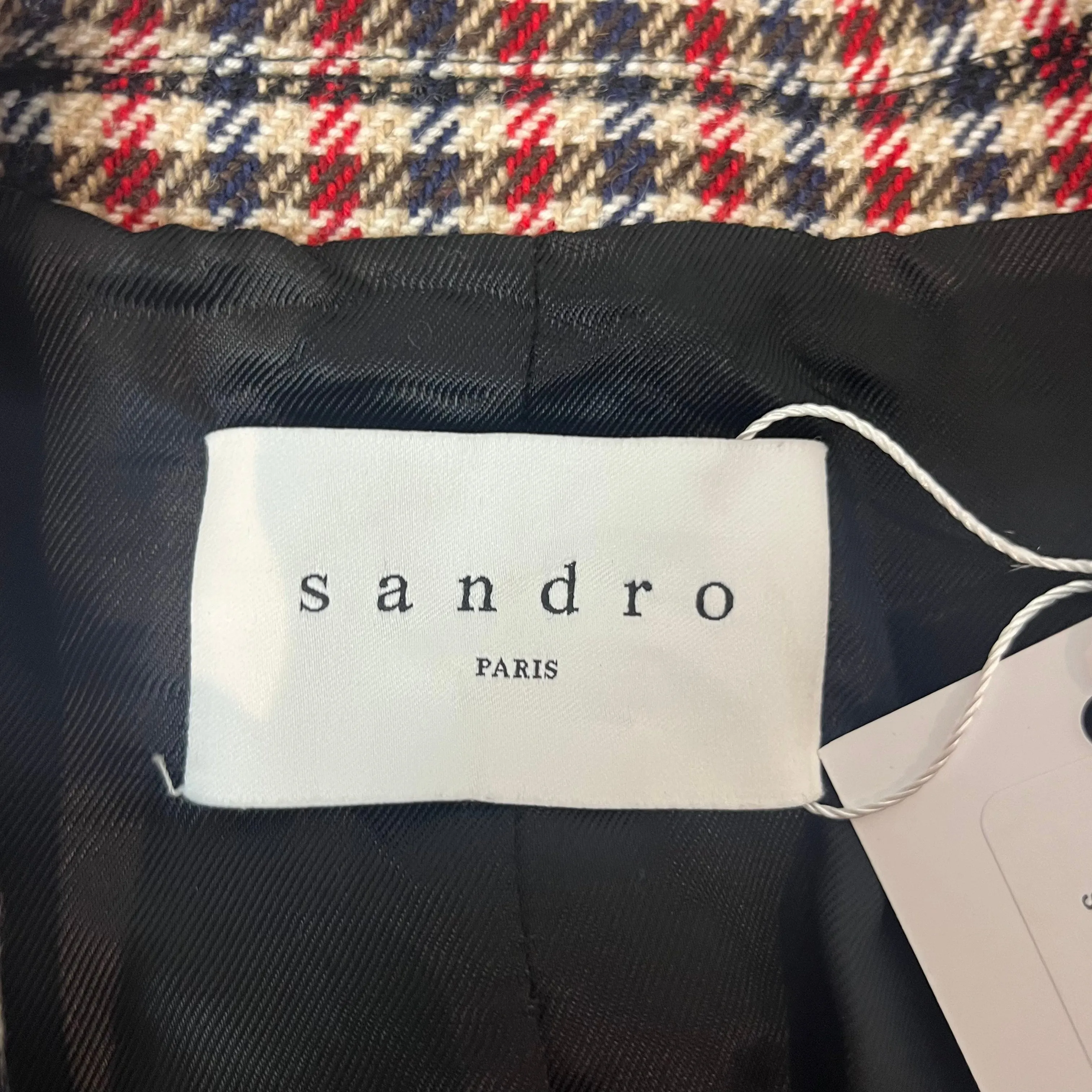 Sandro 469 Navy Red & Beige Check Wool & Cotton Jacket S