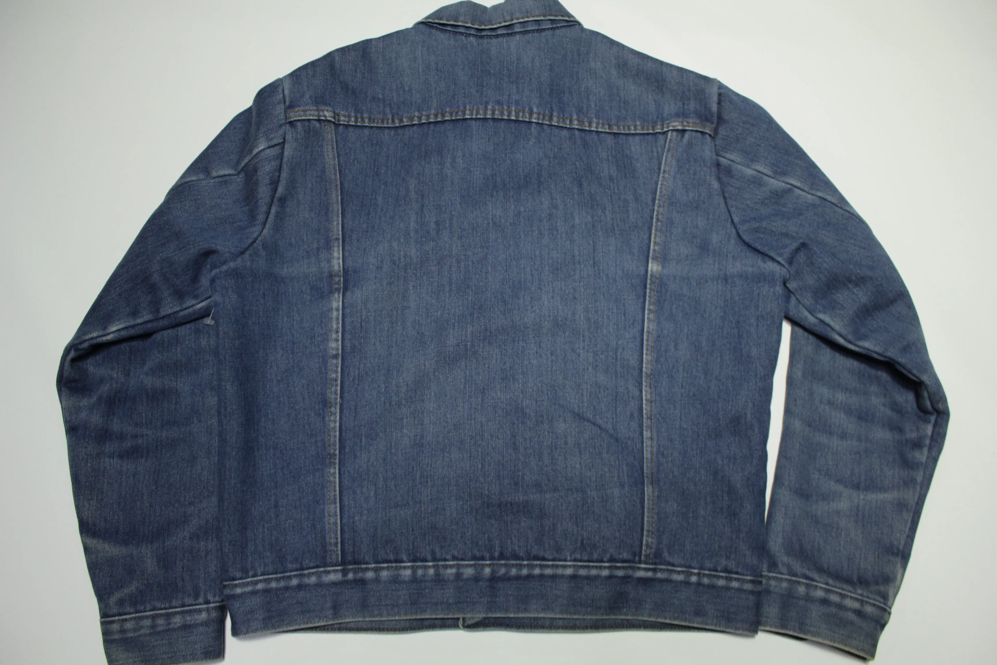 Sears Snap Up Red Quilt Lined 80's Vintage Trucker Jean Jacket