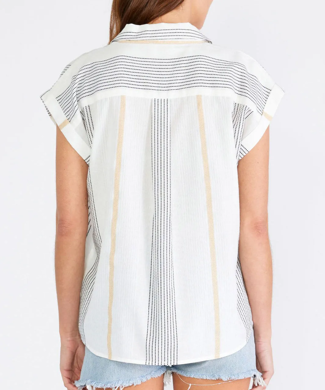 Striped Button Down Shirt - White/Gold