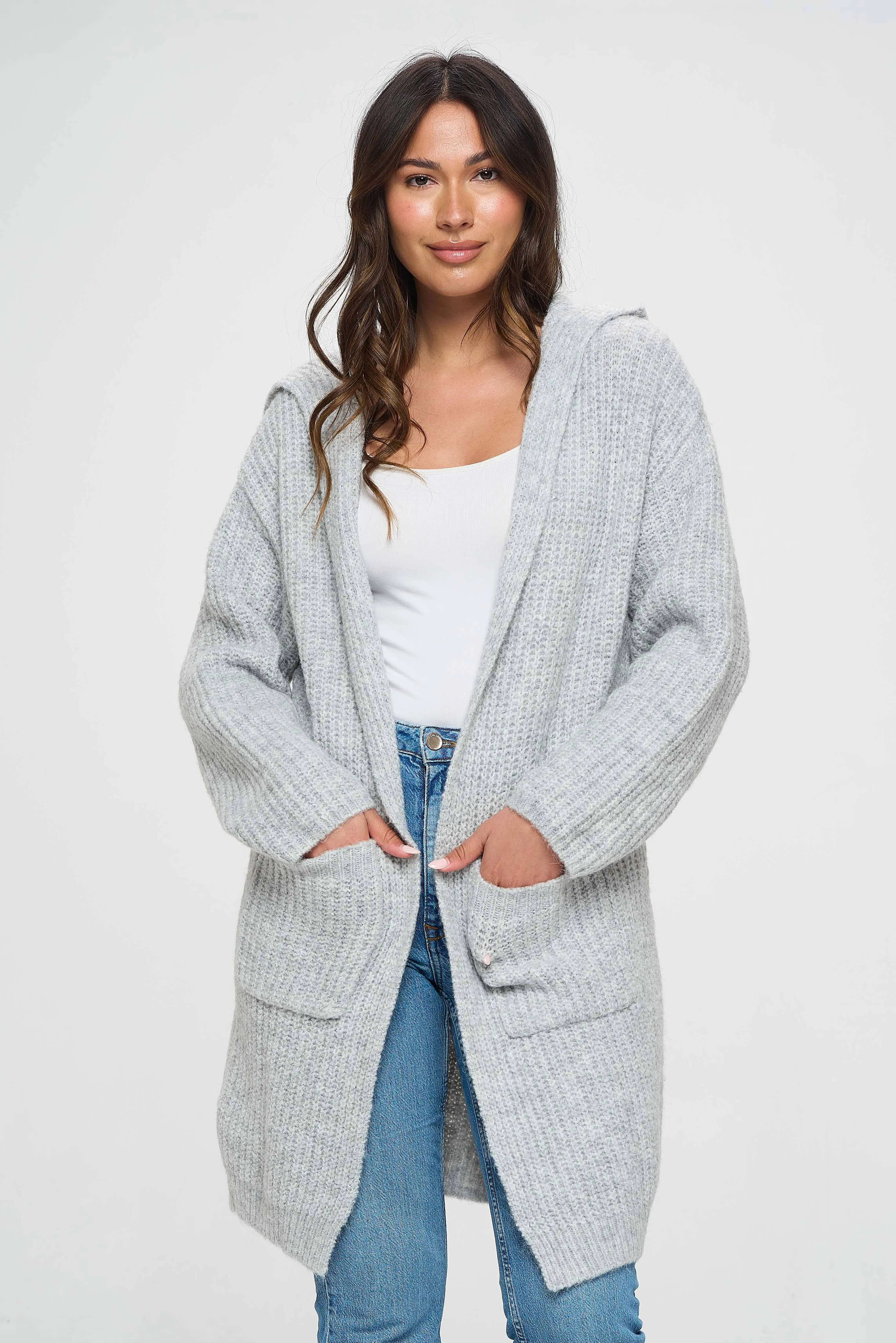 Stylish Light Gray Long Shrug Design Hoodie Pullover