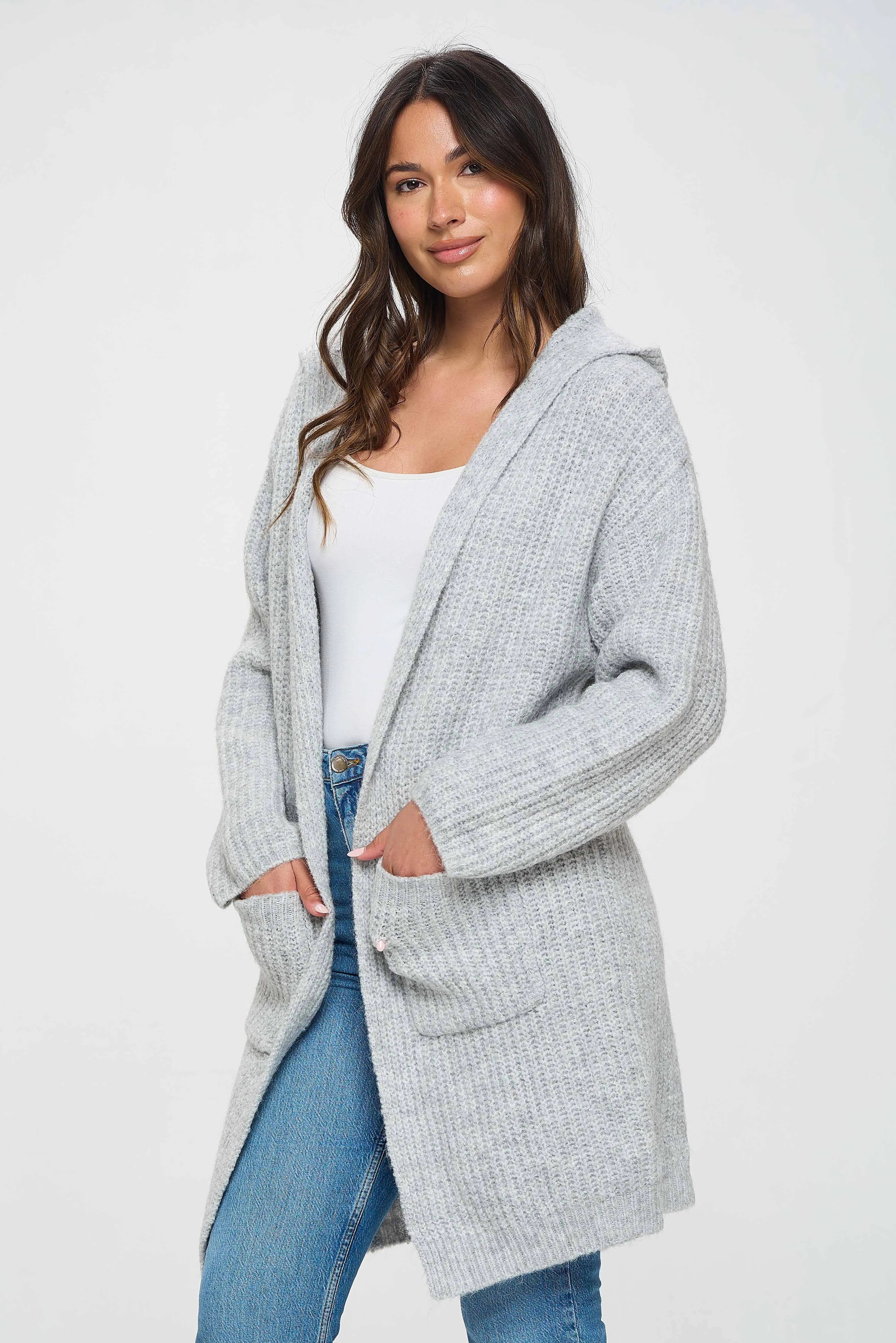 Stylish Light Gray Long Shrug Design Hoodie Pullover