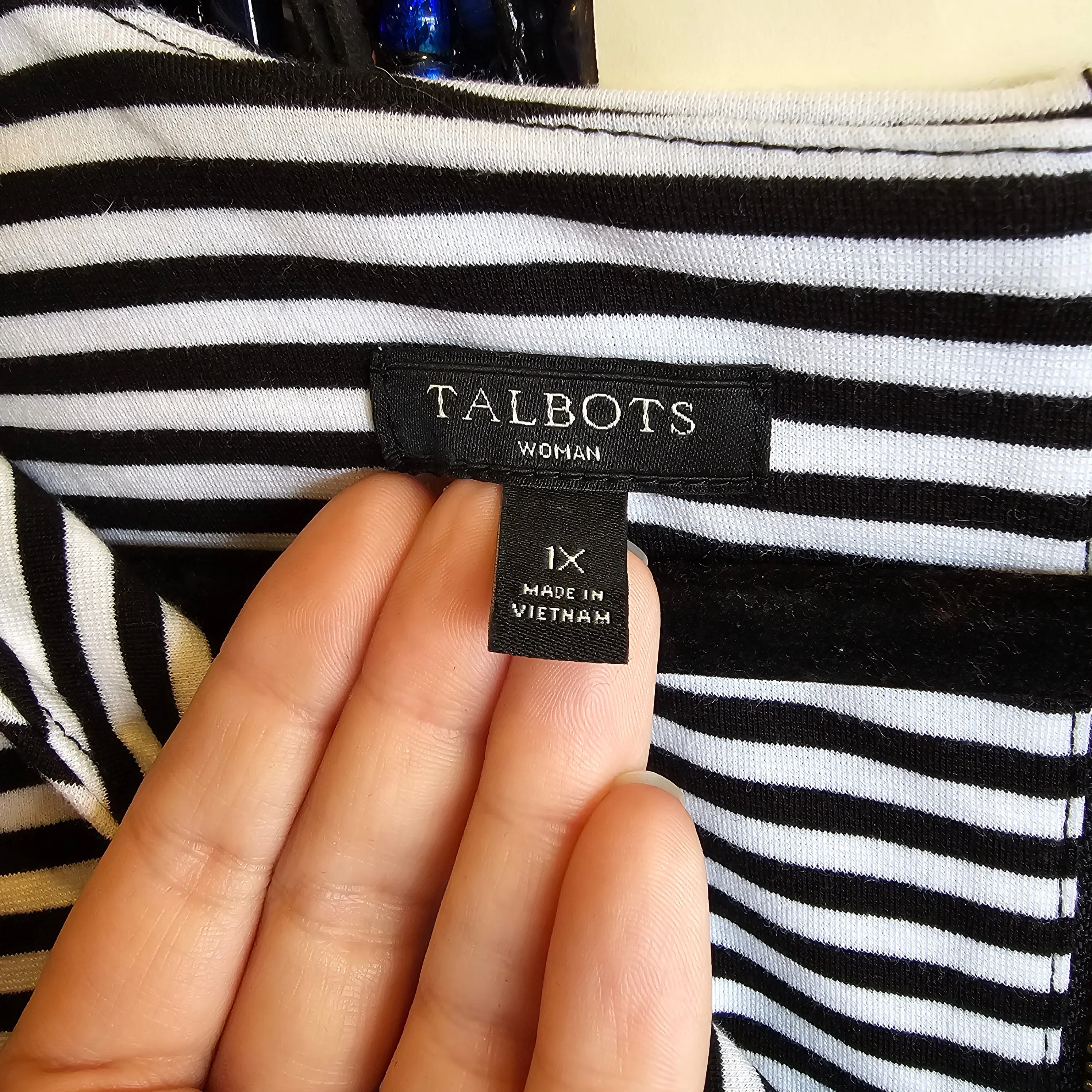 TALBOTS Black/White Stripe Sleeveless Top 1X