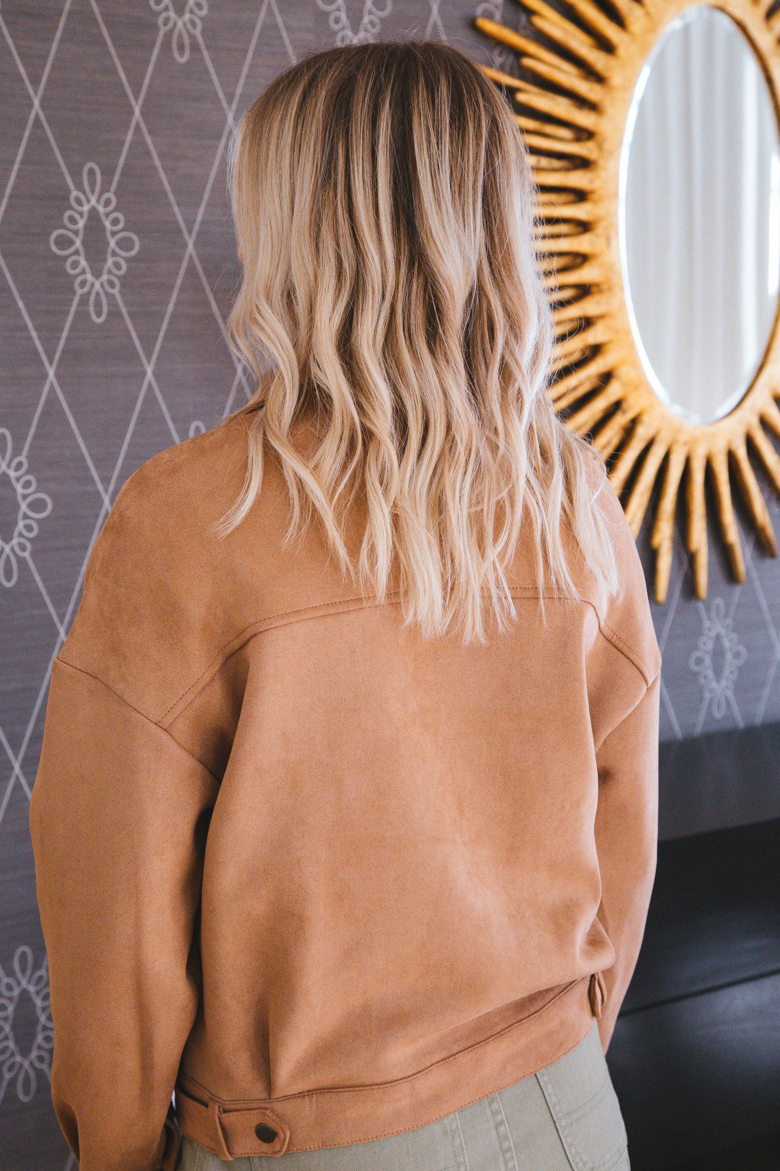 Veda Faux Suede Moto Jacket, Camel