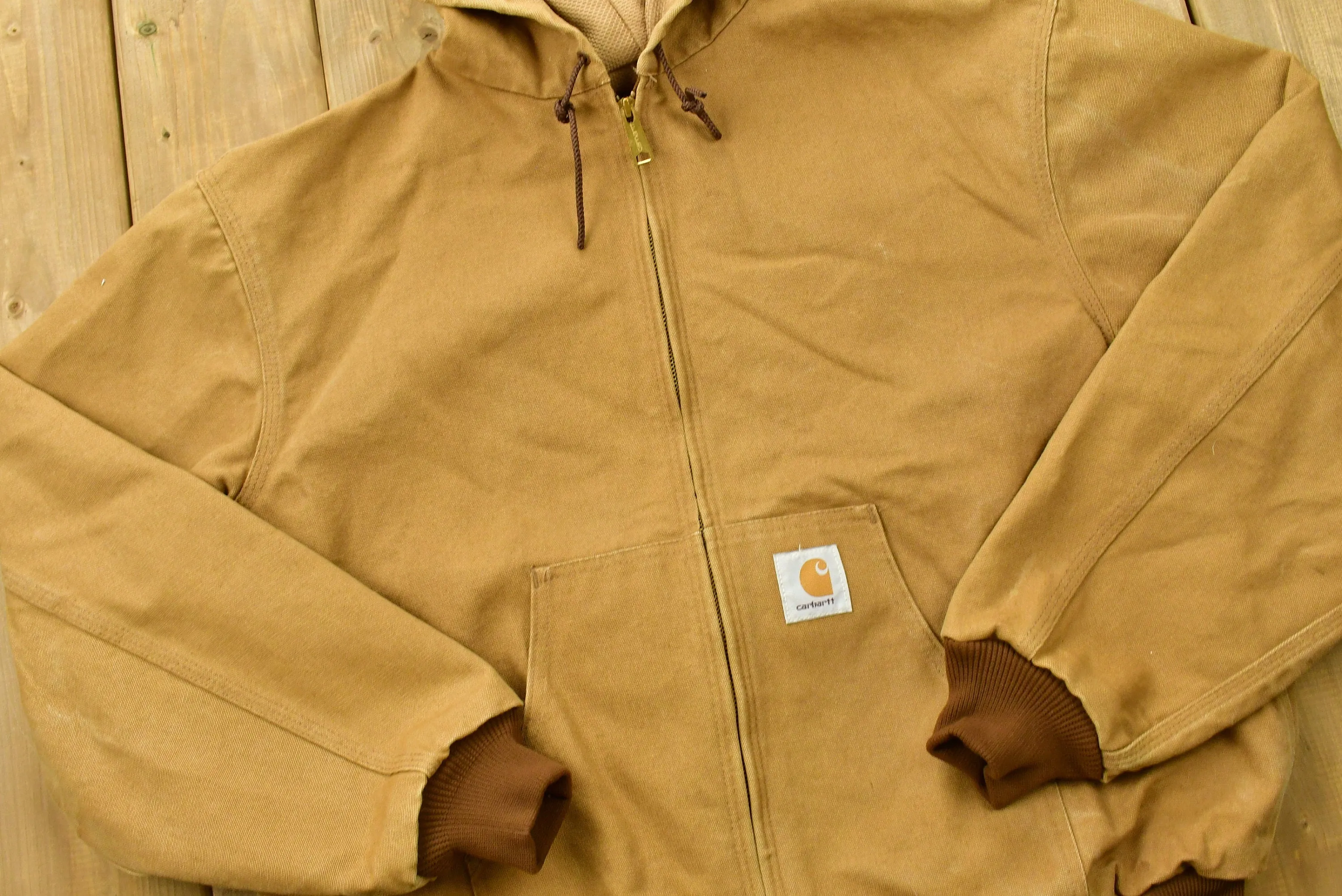 Vintage 90&#39;s Carhartt Hooded Chore Coat / Workwear / Streetwear / 80s / 90s / Made In USA / Distressed Carhartt / Union Made